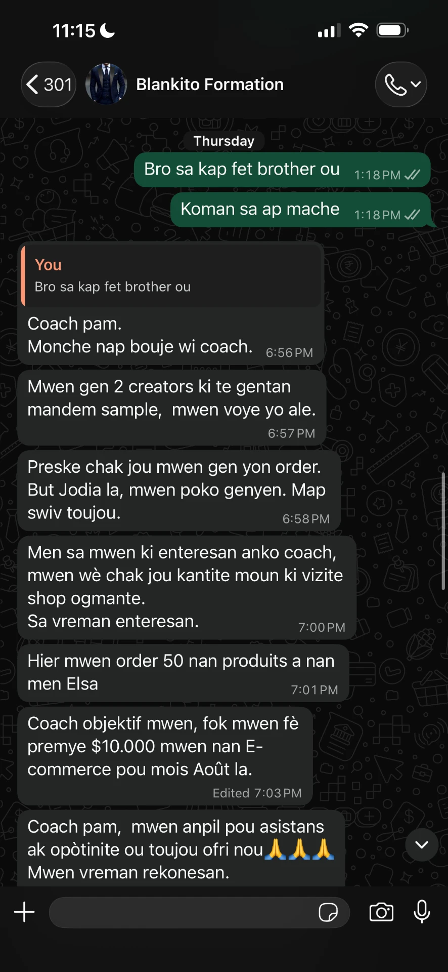 Prèv rezilta yon etidyan sou WhatsApp